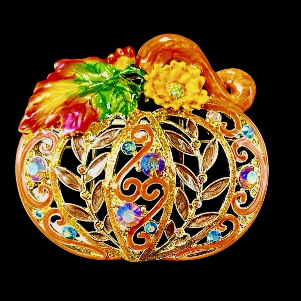 Kirks Folly Harvest Pumpkin Brooch Pin NO Enhancer Gold Tone Autumn Fall